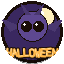 Halloween section badge: a cute chibi bat on a purple moon badge.